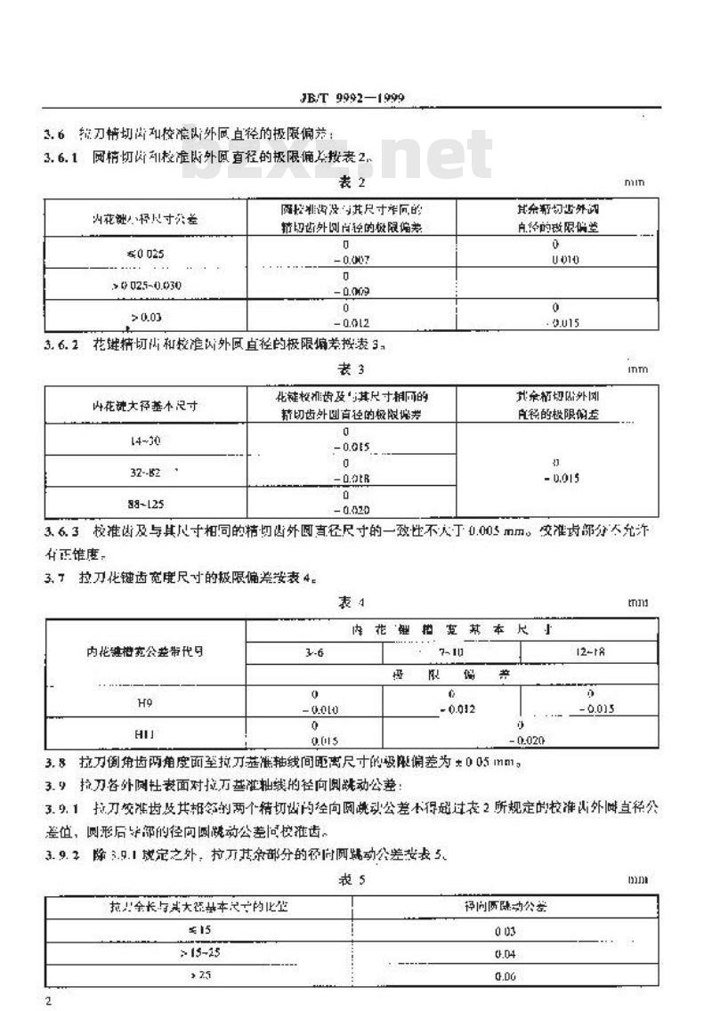JB/T 9992-1999 矩形花键拉刀 技术条件