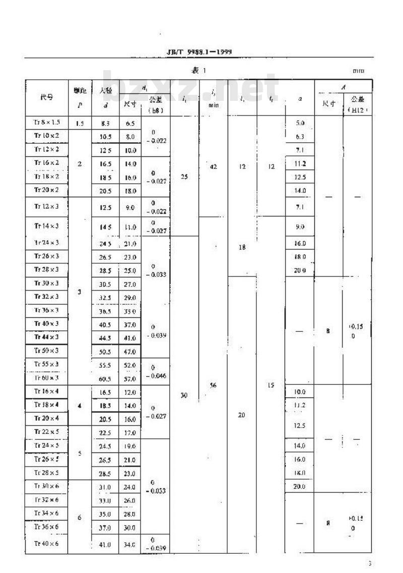 JB/T 9988.1-1999 高精度梯形螺纹拉削丝锥 第 1 部分：型式和尺寸