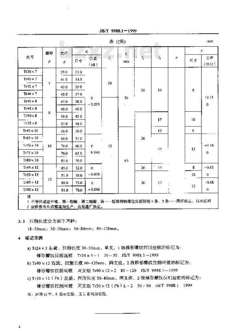JB/T 9988.1-1999 高精度梯形螺纹拉削丝锥 第 1 部分：型式和尺寸