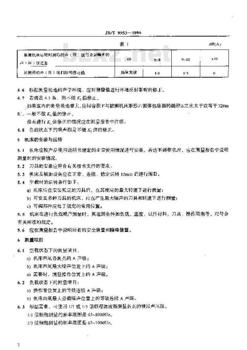 JB/T 9953-1999 木工机床 噪声声(压)级测量方法