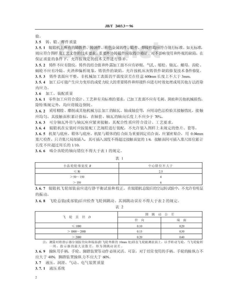 JB/T 2403.3-1996 辊锻机 技术条件