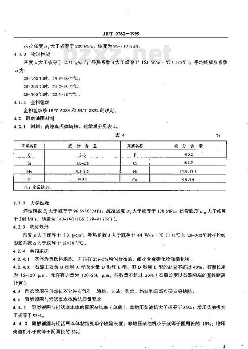 JB/T 9762-1999 内燃机 镶耐磨圈铝活塞 技术条件