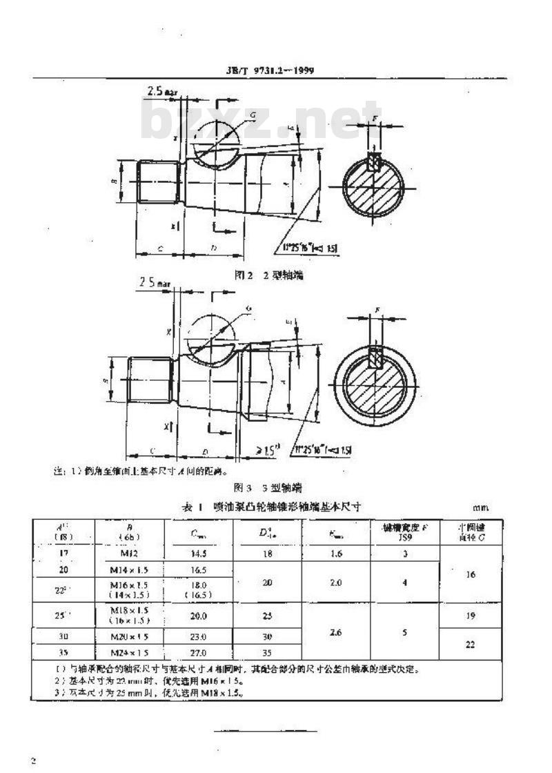 JB/T 9731.2-1999 柴油机喷油泵凸轮轴 轴端尺寸
