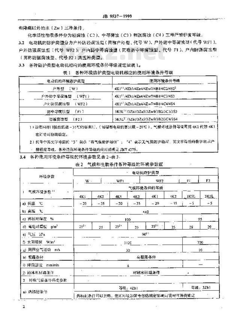 JB/T 9537-1999 户内、户外防腐防爆异步电动机 环境技术要求(机座号45～710)