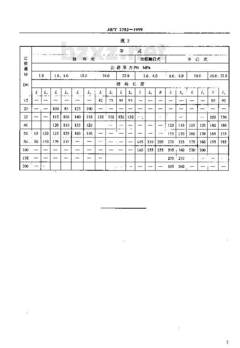 JB/T 2203-1999 弹簧式安全阀 结构长度