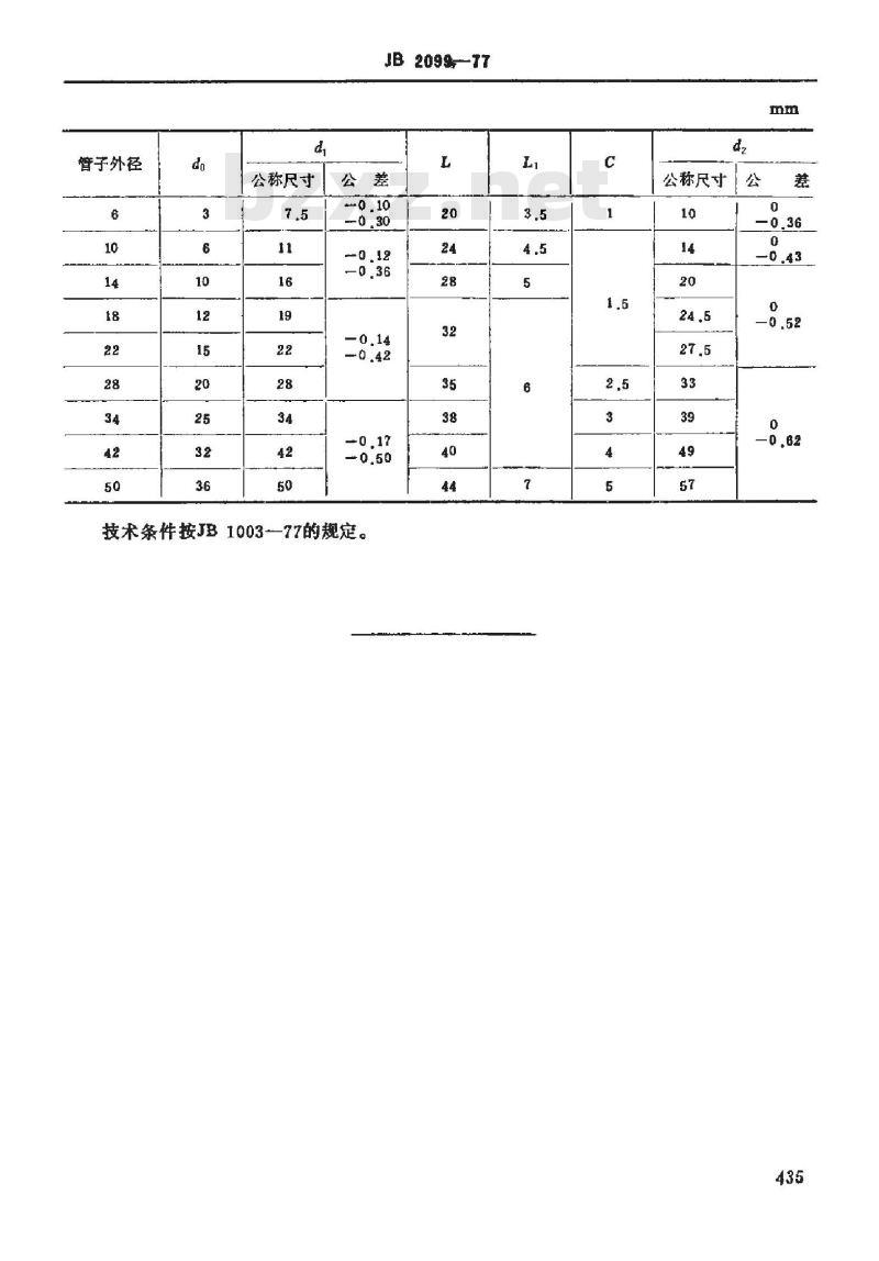 JB/T 2099-1977 焊接式管接头接管