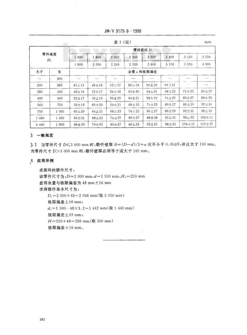 JB/T 9179.8-1999 水压机上自由锻件机械加工余量与公差 圆环类