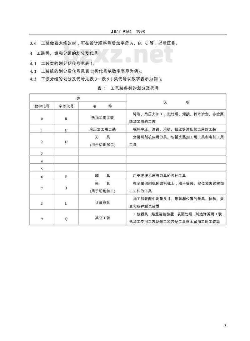 JB/T 9164-1998 工艺装备编号方法