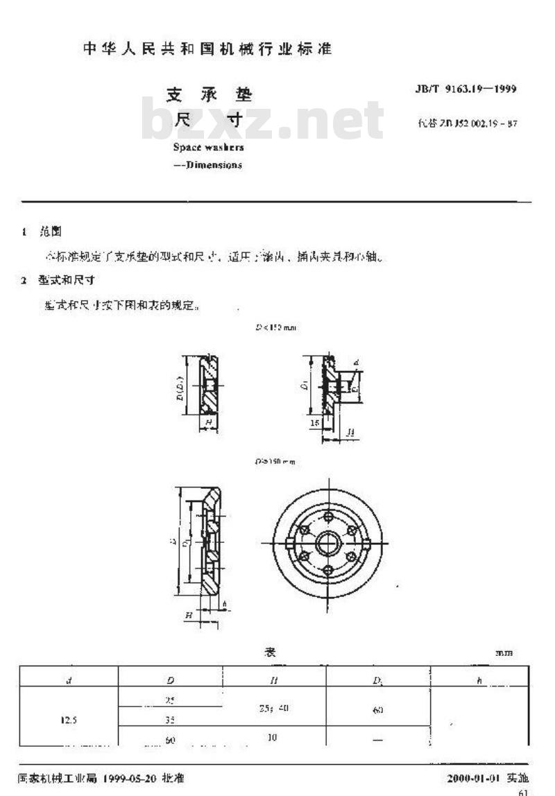 JB/T 9163.19-1999 支承垫 尺寸