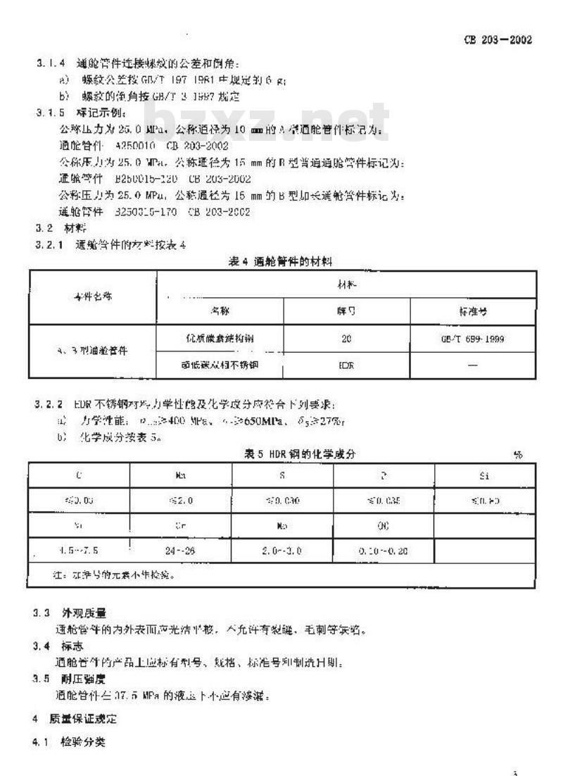 CB 203-2002 高压螺纹接头通舱管件规范