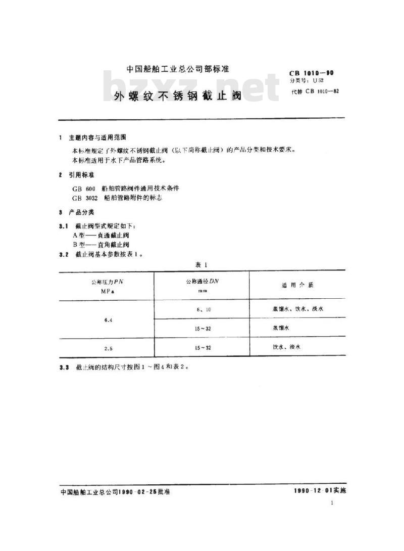 CB 1010-1990 外螺纹不锈钢截止阀