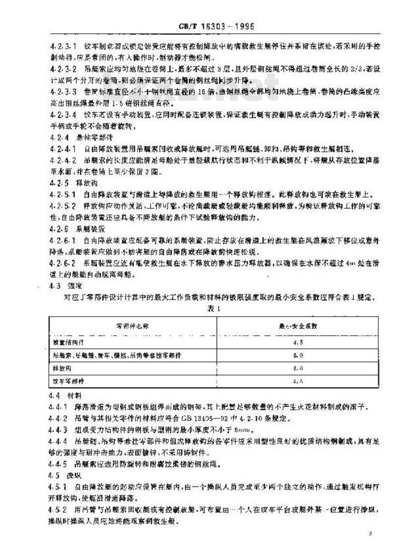 GB/T 16303-1996 自由降落救生艇降放装置技术条件
