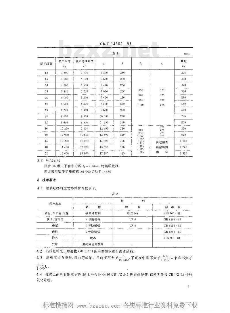 GB/T 14360-1993 固定弧形踏步铝质舷梯
