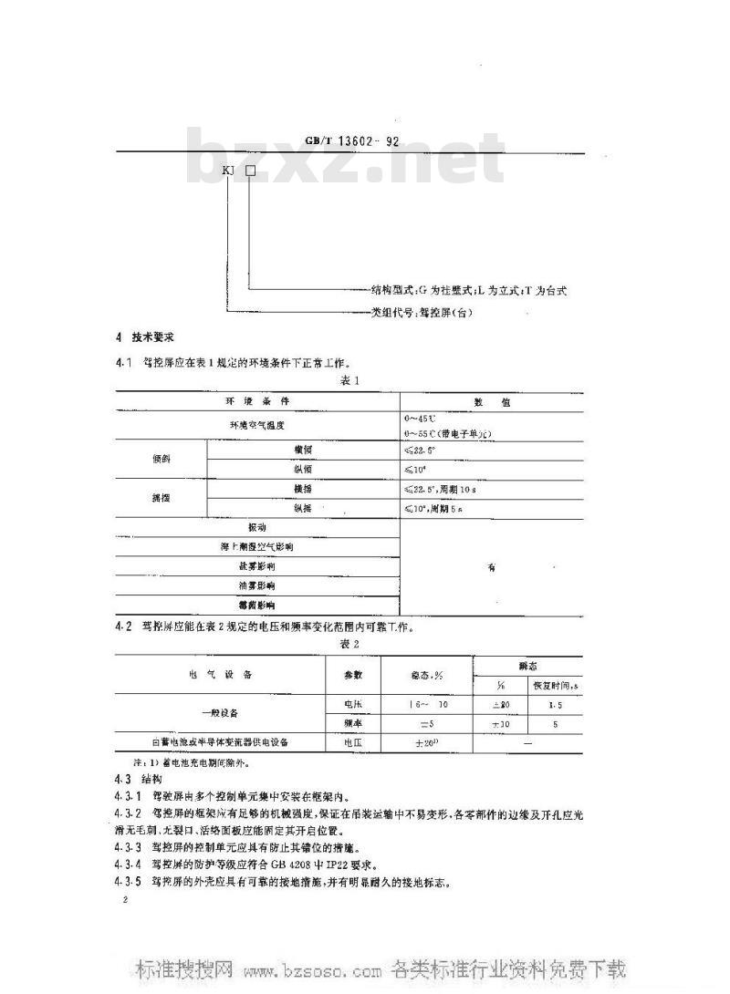 GB/T 13602-1992 船舶驾驶室集中控制屏(台)技术条件