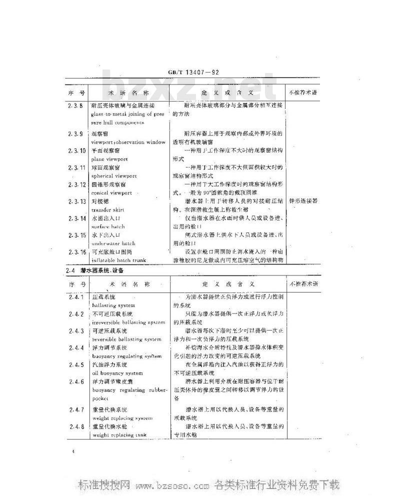 GB/T 13407-1992 潜水器与水下装置术语