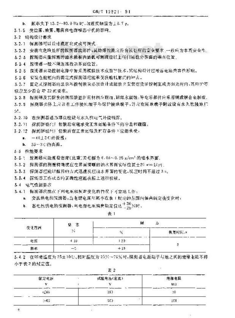 GB/T 12921-1991 船用油水界面探测器技术条件
