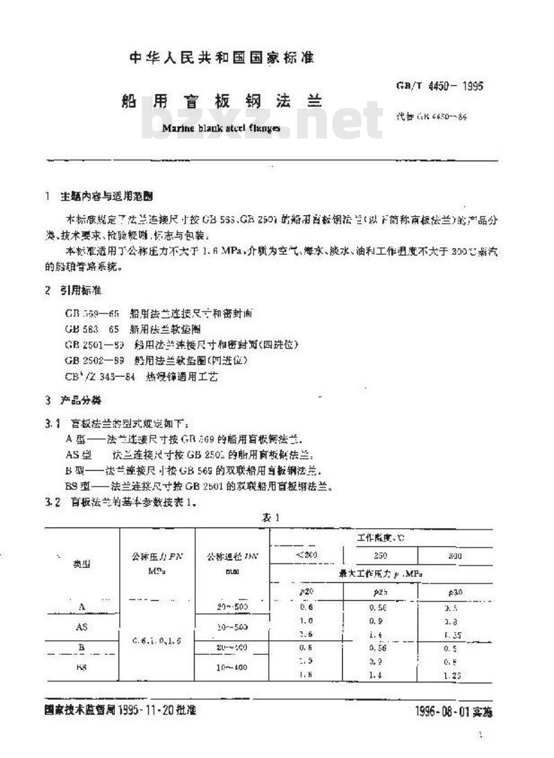 GB/T 4450-1995 船用盲板钢法兰