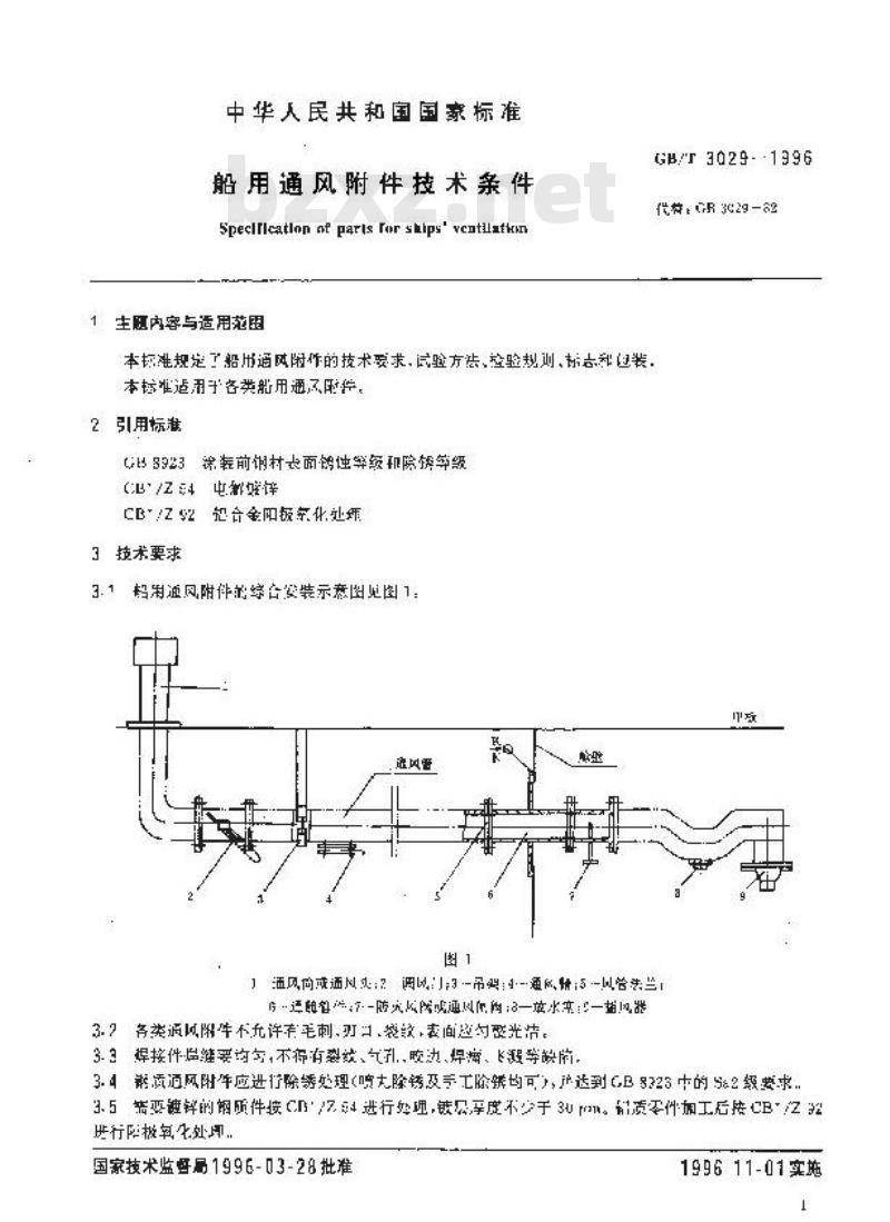 GB/T 3029-1996 船用通风附件技术条件