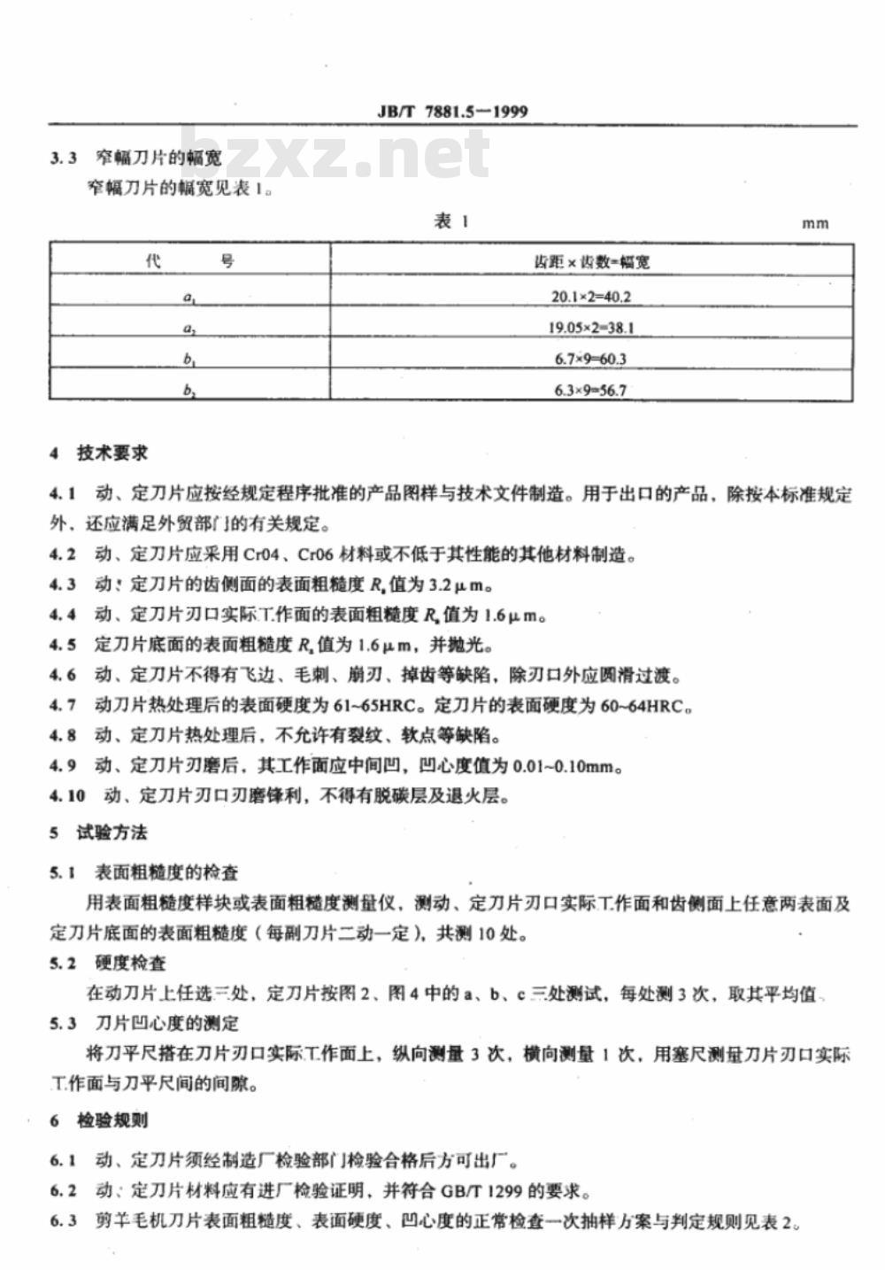 JB/T 7881.5-1999 剪羊毛机 刀片