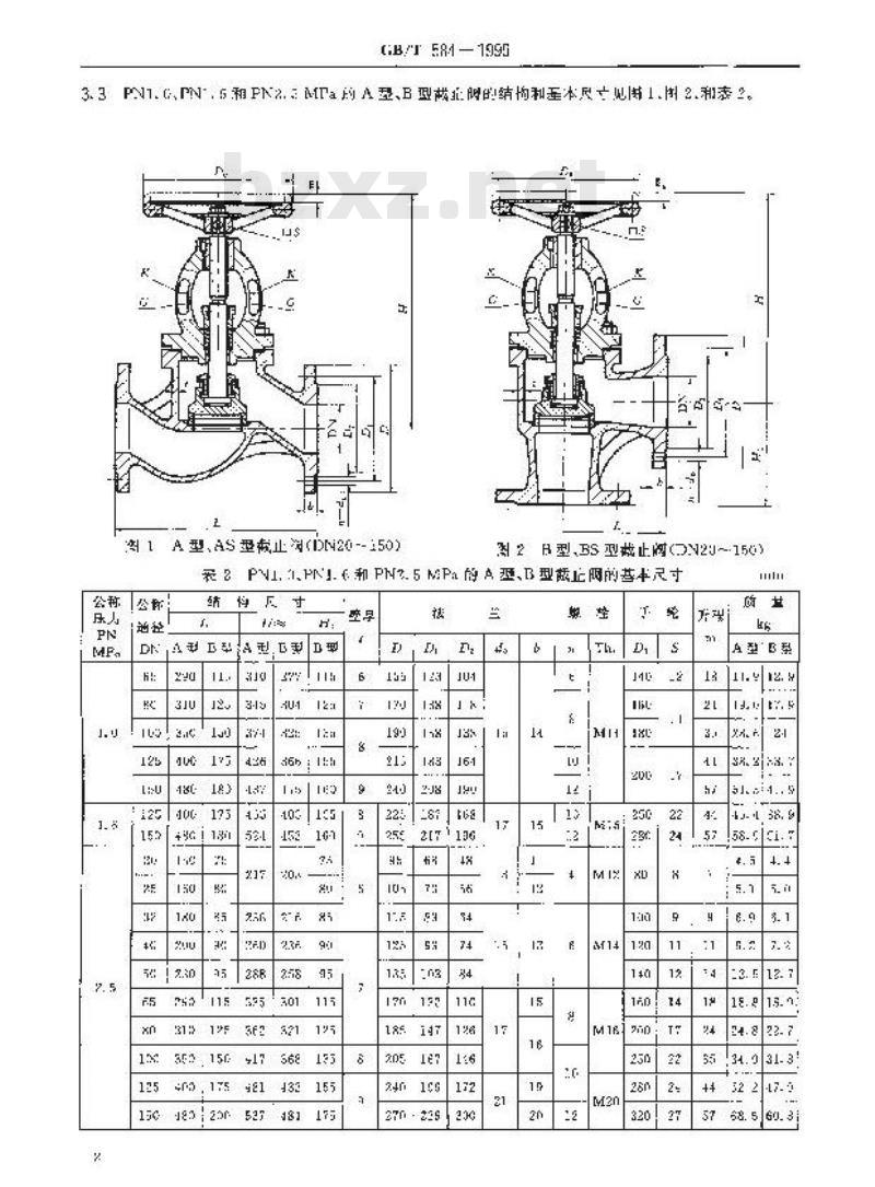 GB/T 584-1999 船用法兰铸钢截止阀