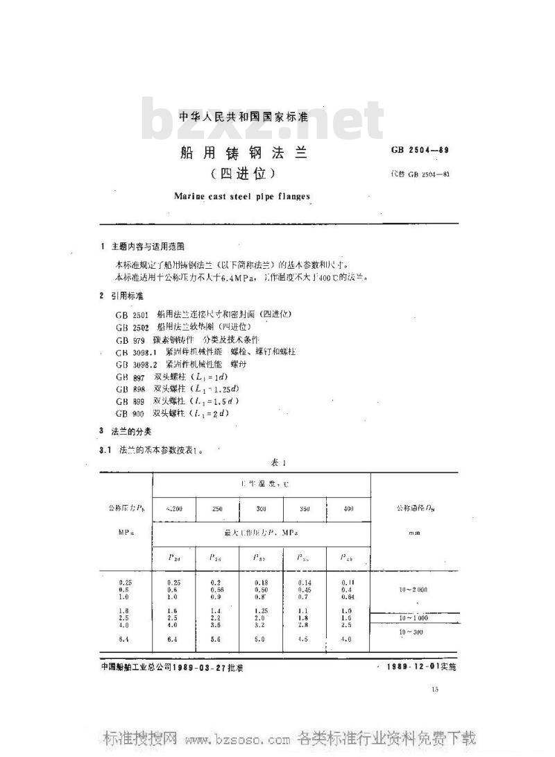 GB 2504-1989 船用铸钢法兰 (四进位)