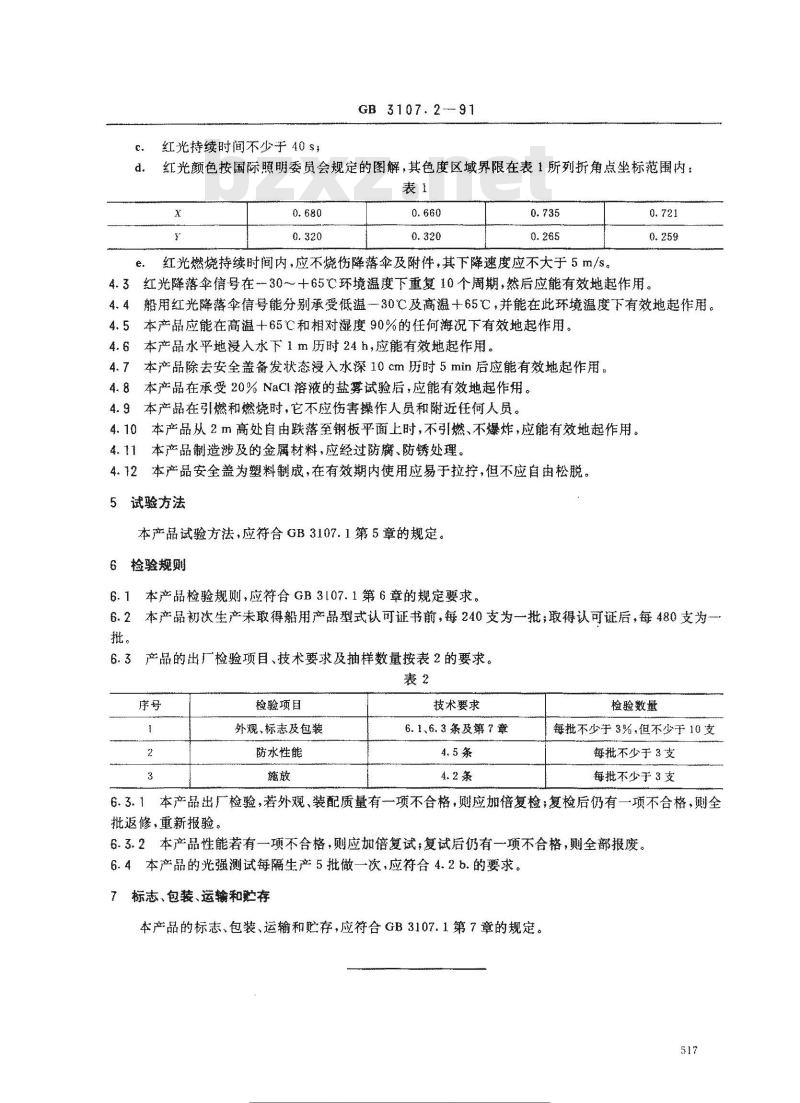 GB 3107.2-1991 船用红光降落伞信号
