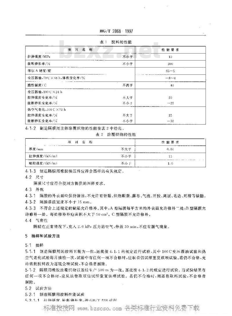 HG/T 2868-1997 变压器用橡胶隔膜