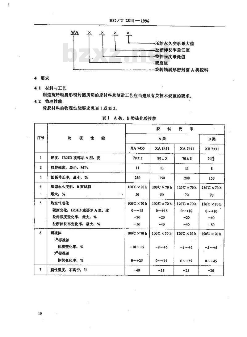 HG/T 2811-1996 旋转轴唇形密封圈橡胶材料
