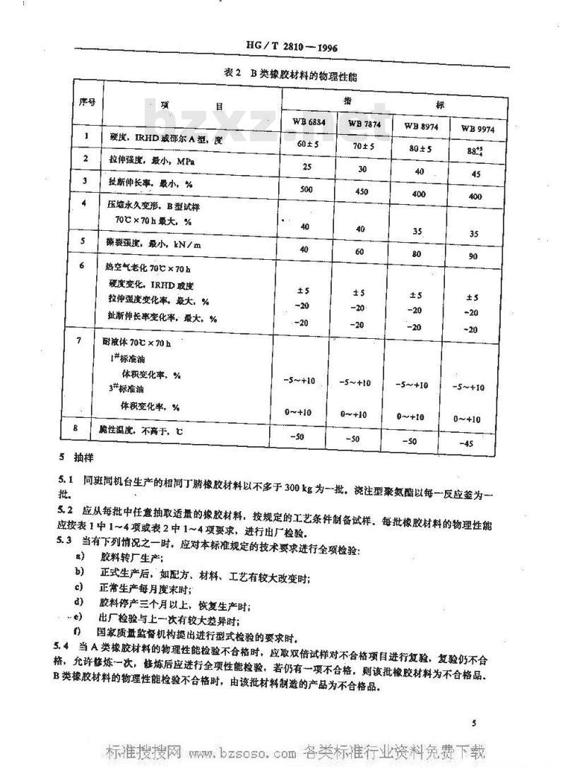 HG/T 2810-1996 往复运动密封圈橡胶材料