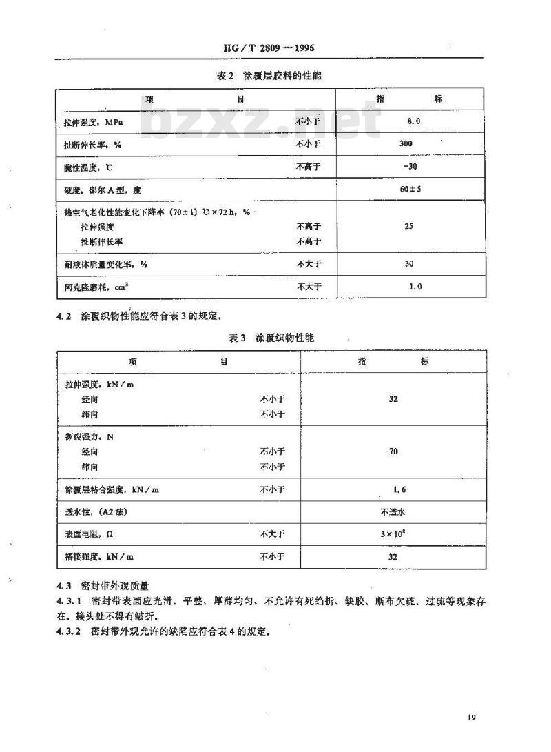 HG/T 2809-1996 浮顶油罐软密封装置橡胶密封带