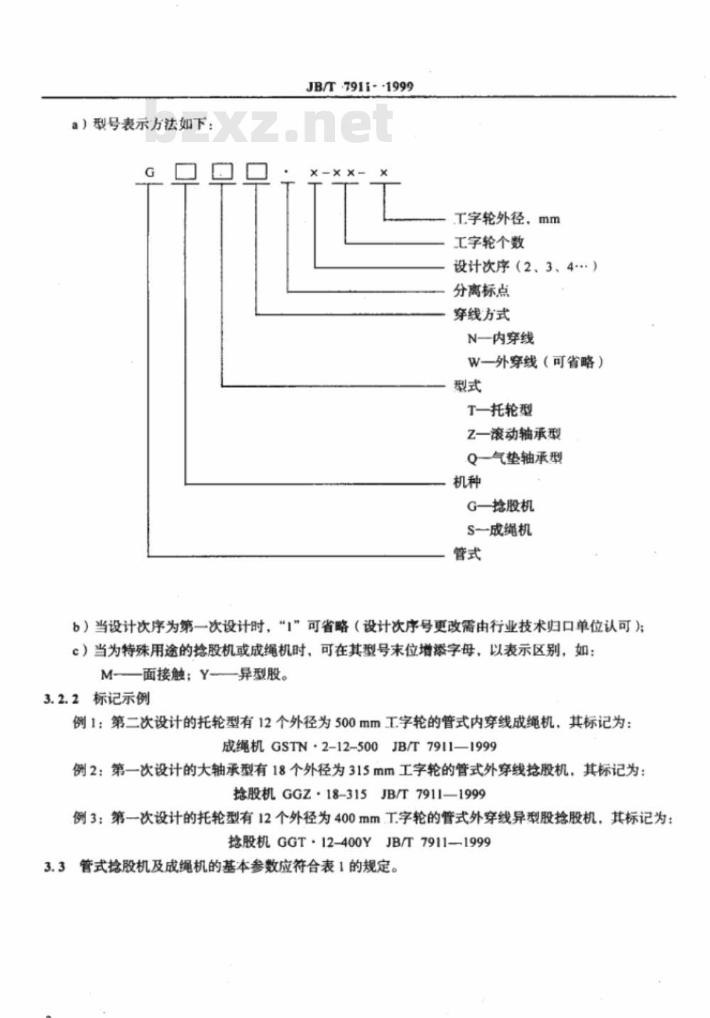JB/T 7911-1999 管式捻股机和成绳机