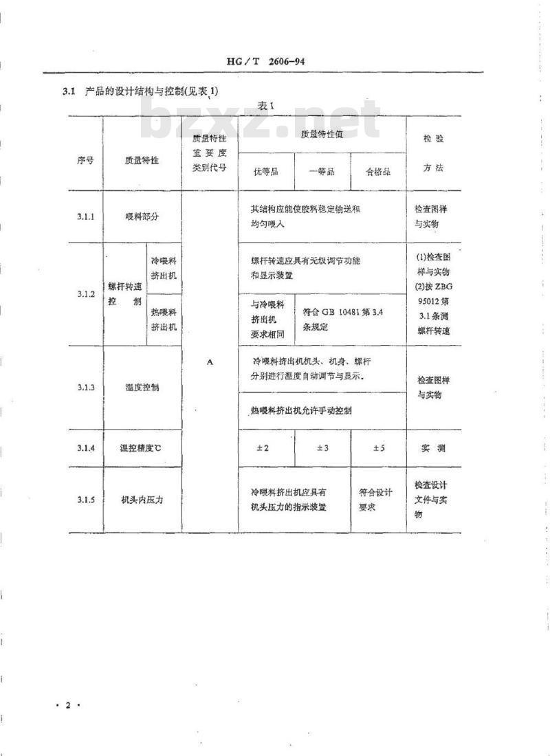 HG/T 2606-1994 橡胶单螺杆挤出机产品质量分等及检查细则