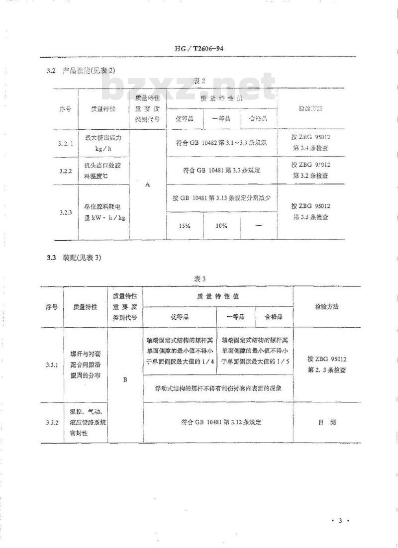 HG/T 2606-1994 橡胶单螺杆挤出机产品质量分等及检查细则