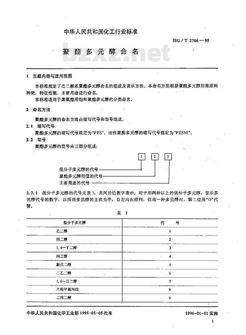 HG/T 2706-1995 聚酯多元醇命名
