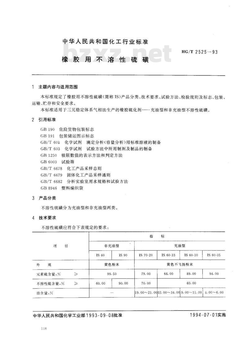 HG/T 2525-1993 橡胶用不溶性硫磺