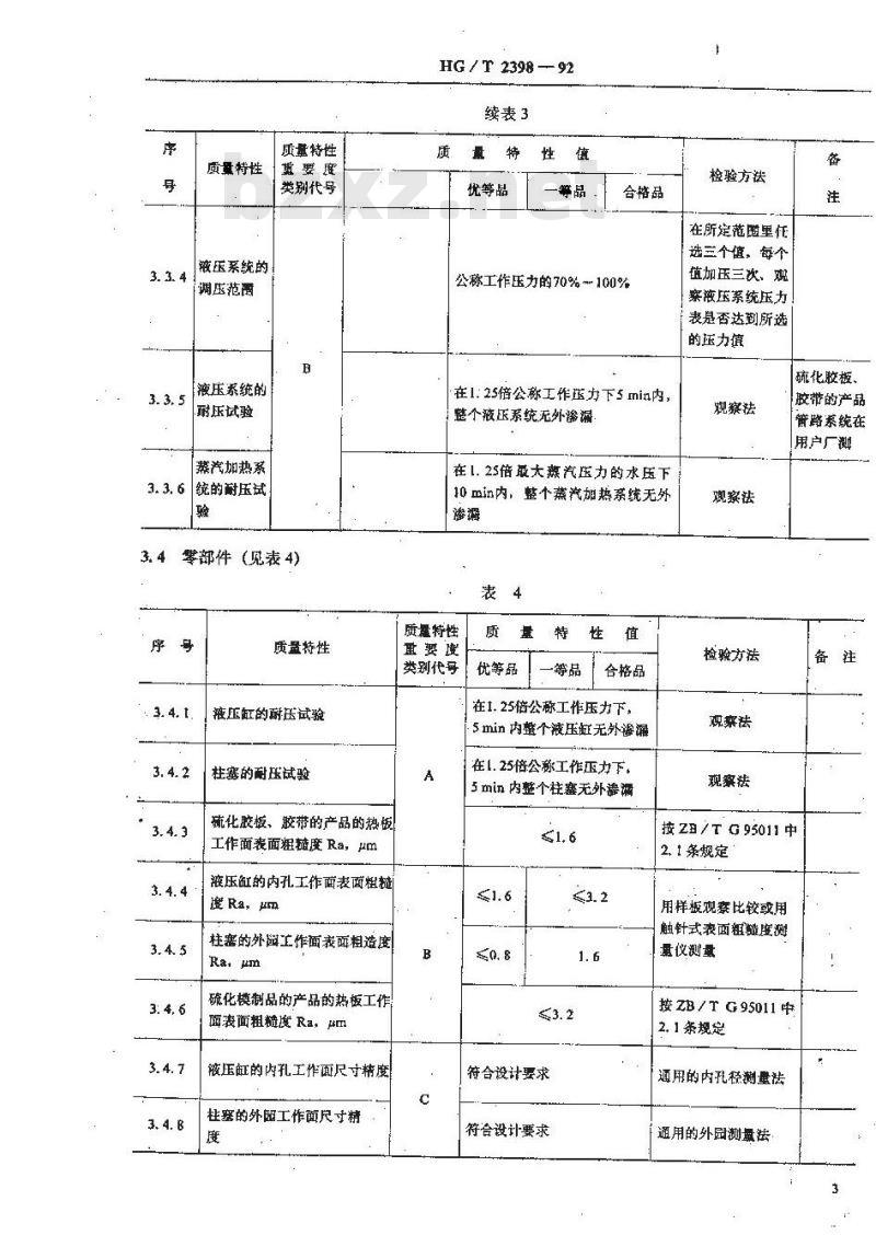HG/T 2398-1992 平板硫化机产品质量分等及检查细则