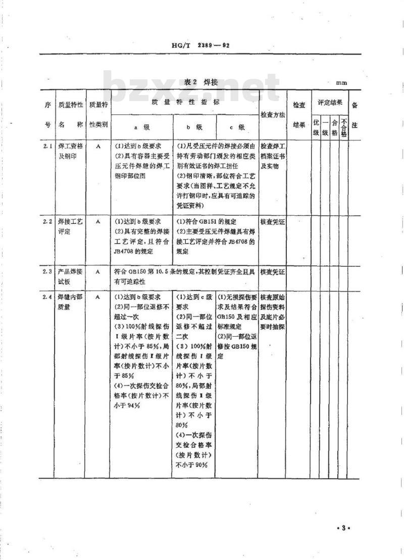 HG/T 2389-1992 钢制管壳式换热器质量分等细则