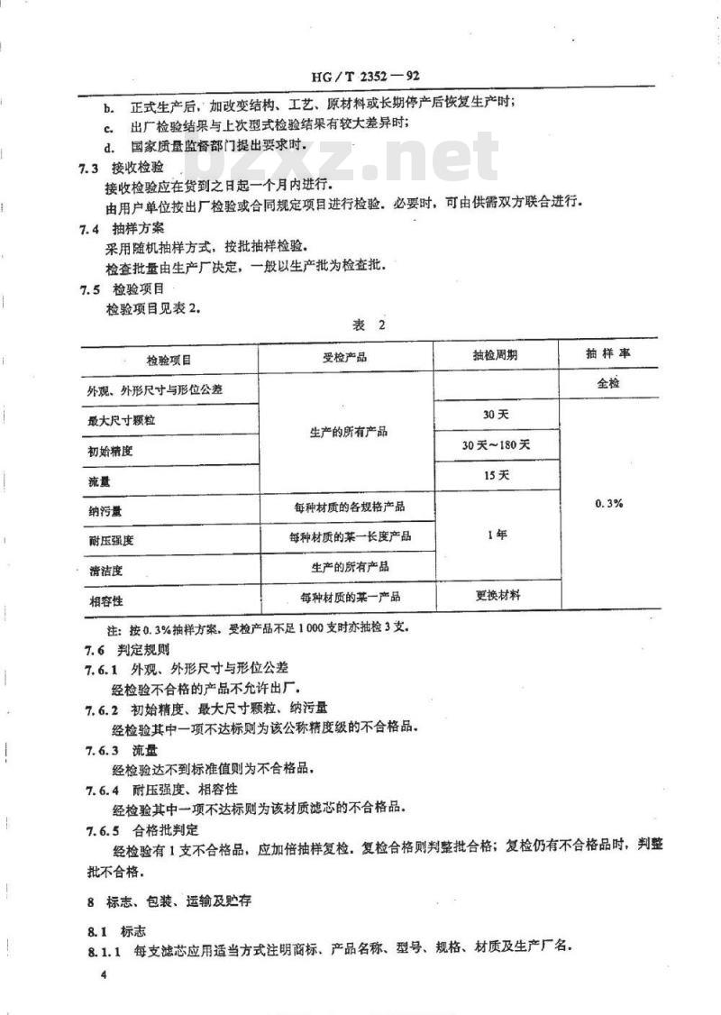 HG/T 2352-1992 磁浆过滤用线绕式滤芯