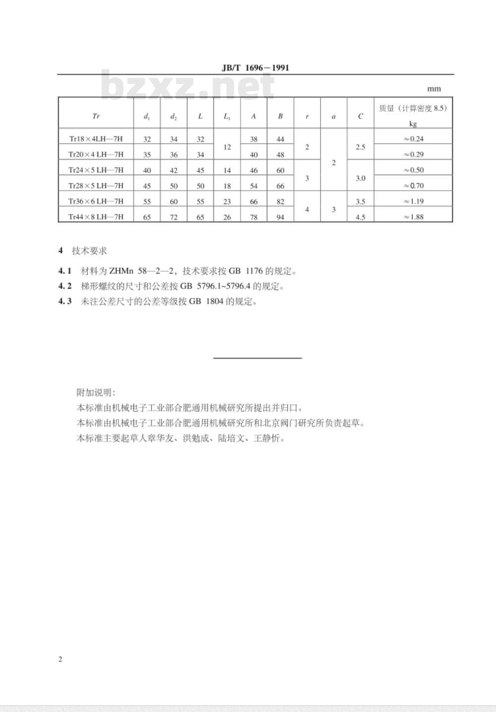 JB/T 1696-1991 阀杆螺母(三)