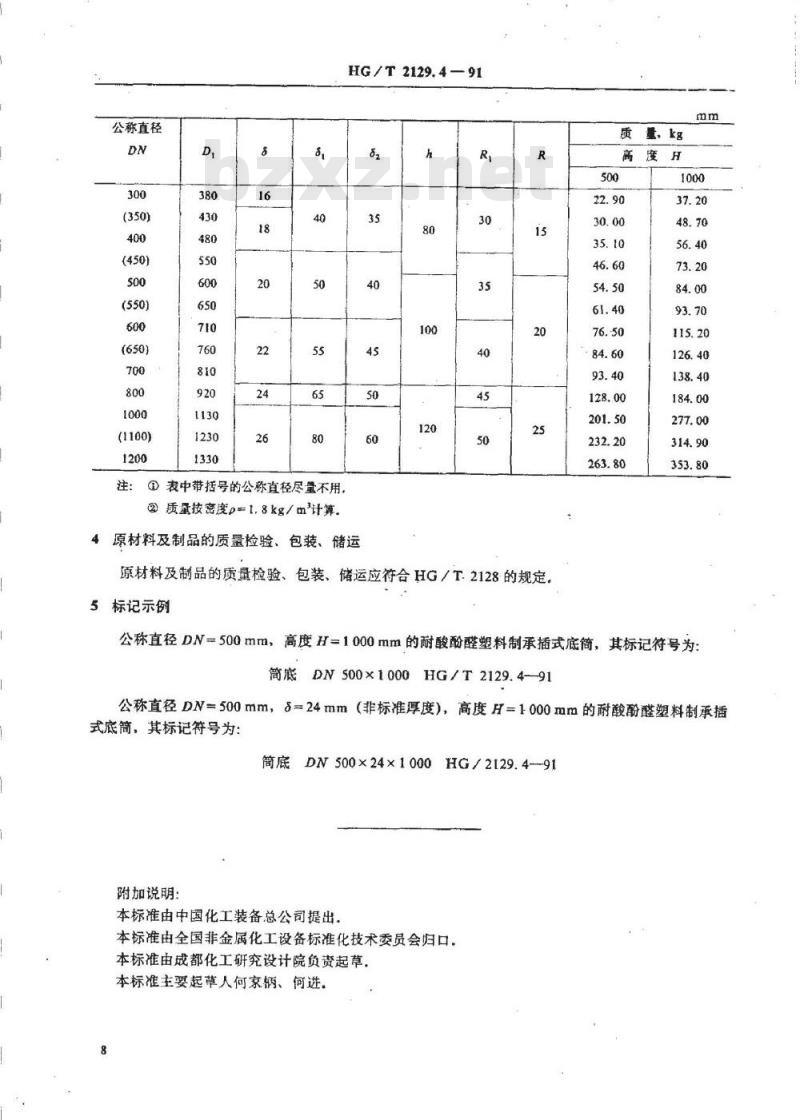 HG/T 2129.4-1991 耐酸酚醛塑料制化工设备零部件 承插式底筒