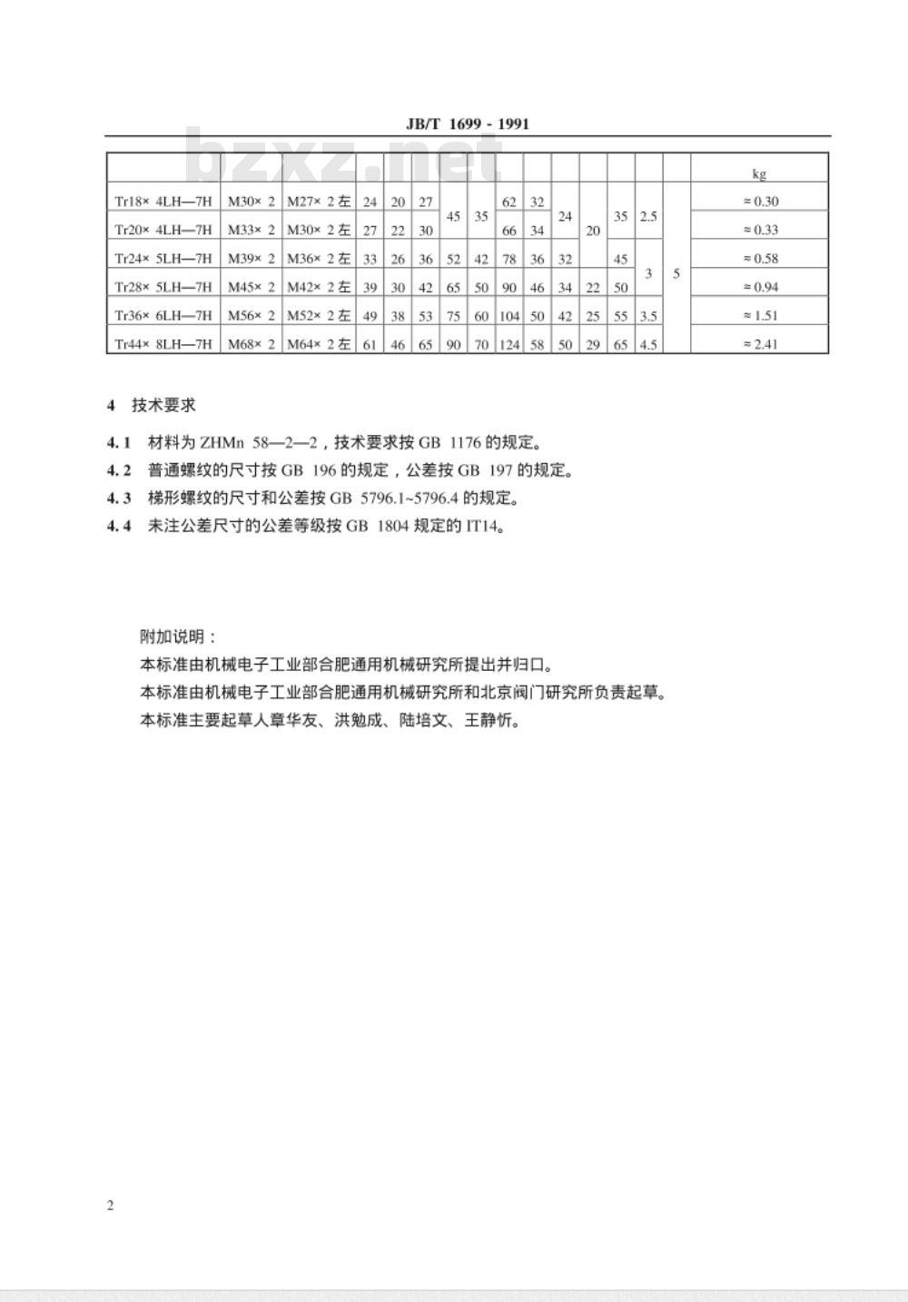 JB/T 1699-1991 阀杆螺母(四)
