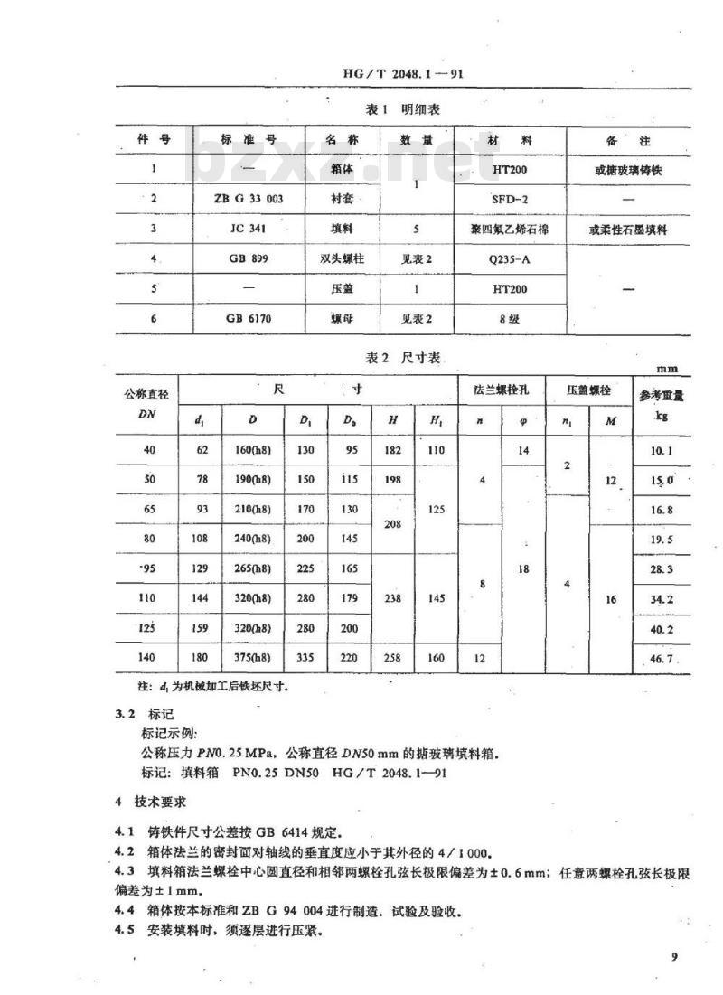 HG/T 2048.1-1991 搪玻璃填料箱
