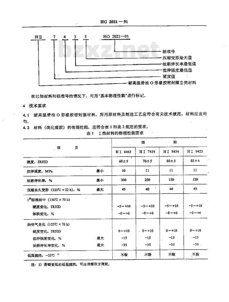 HG/T 2021-1991 耐高温滑油O形橡胶密封圈材料
