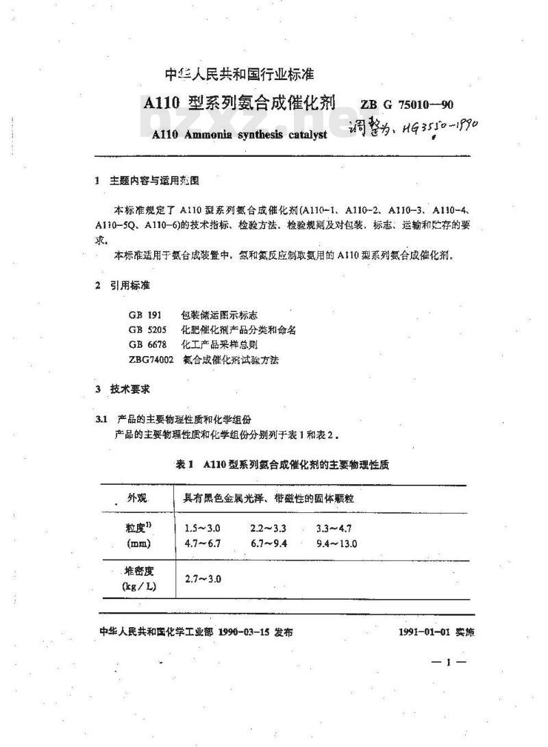 HG 3550-1990 A110系列氨合成催化剂