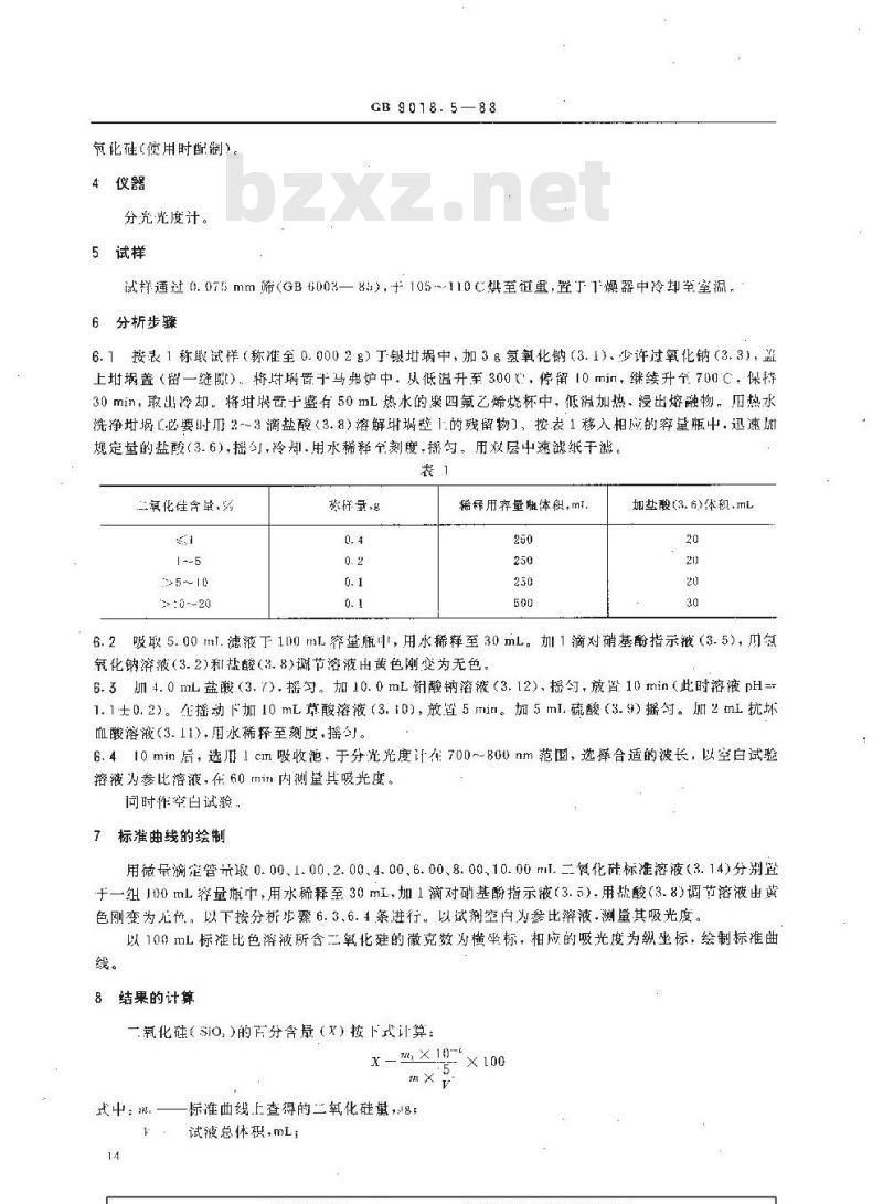 HG 2958.5-1988 天青石矿石中硅含量的测定 钼蓝分光光度法