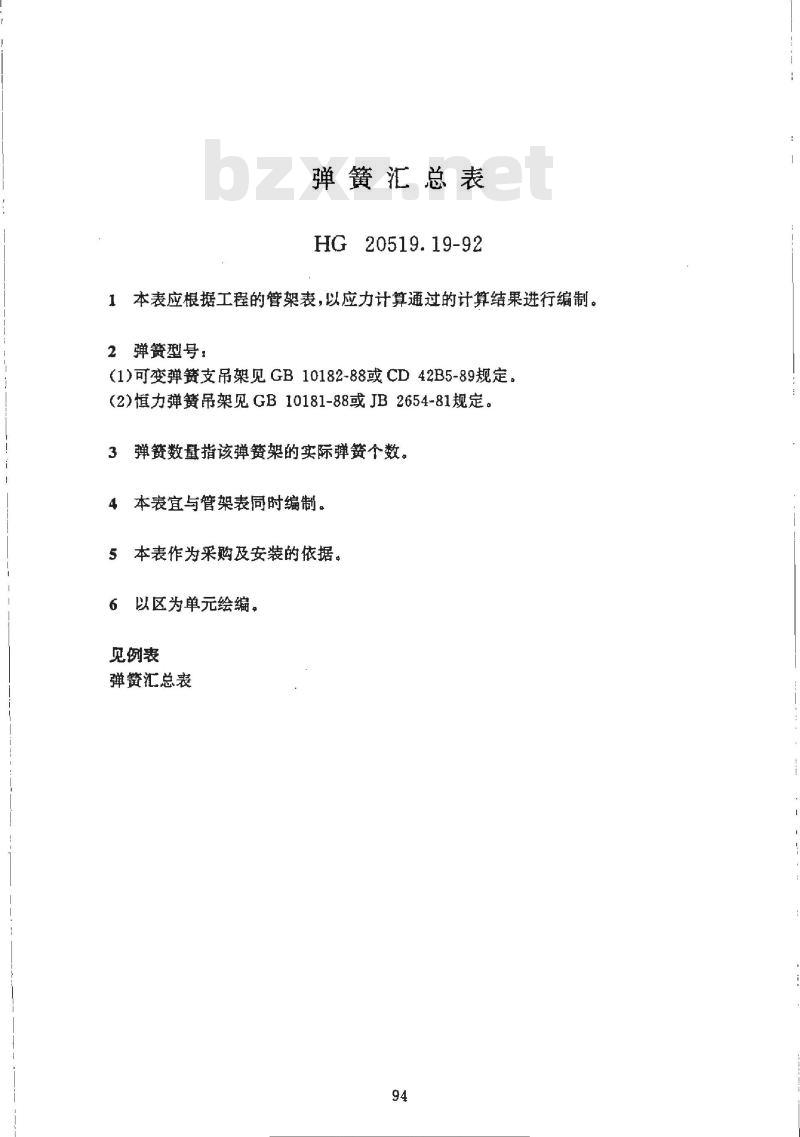 HG/T 20519.19-1992 弹簧汇总表