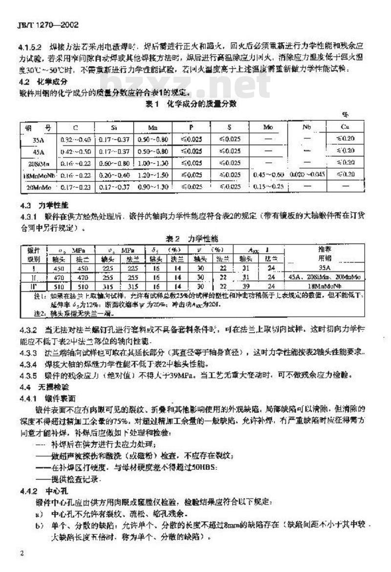 JB/T 1270-2002 水轮机、水轮发电机大轴锻件技术条件