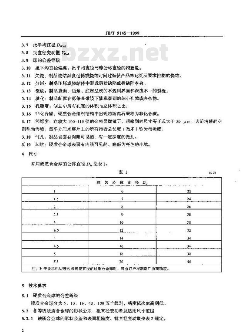 JB/T 9145-1999 硬质合金球