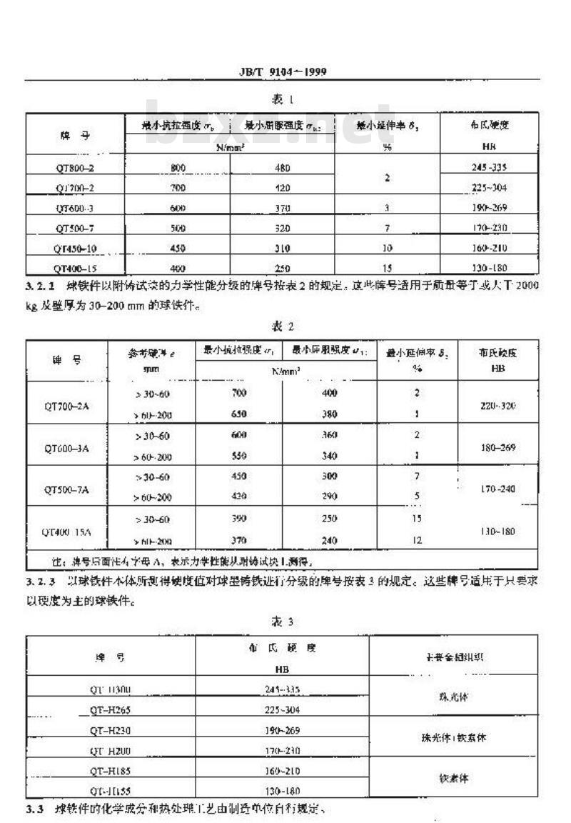 JB/T 9104-1999 容积式压缩机用球墨铸铁件 技术条件