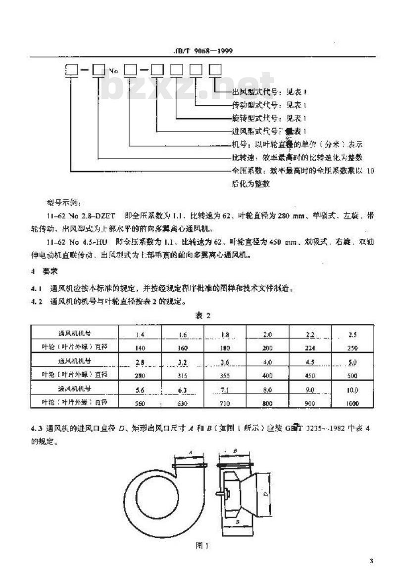 JB/T 9068-1999 前向多翼离心通风机
